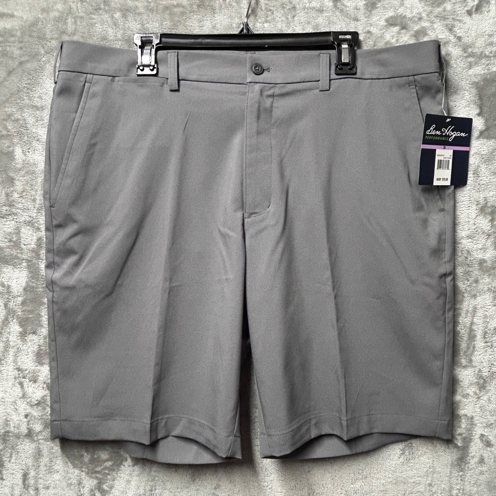 NWT Ben Hogan Performance Men Golf Shorts Gray Flat Front Size 38 Pockets 10" In